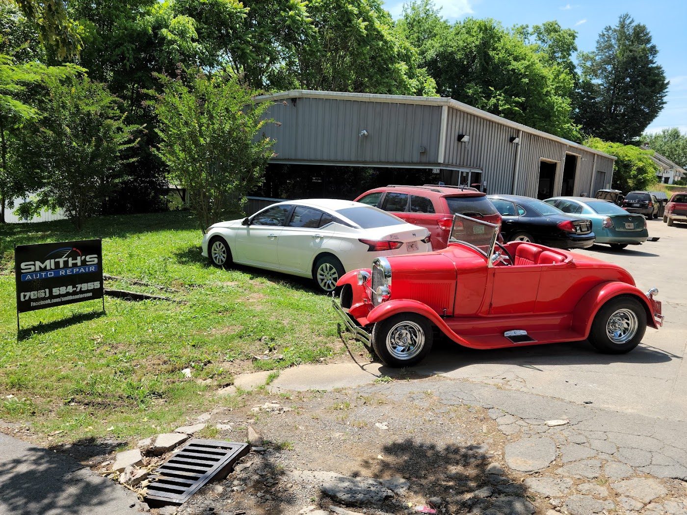 Customer vehicles outside the shop