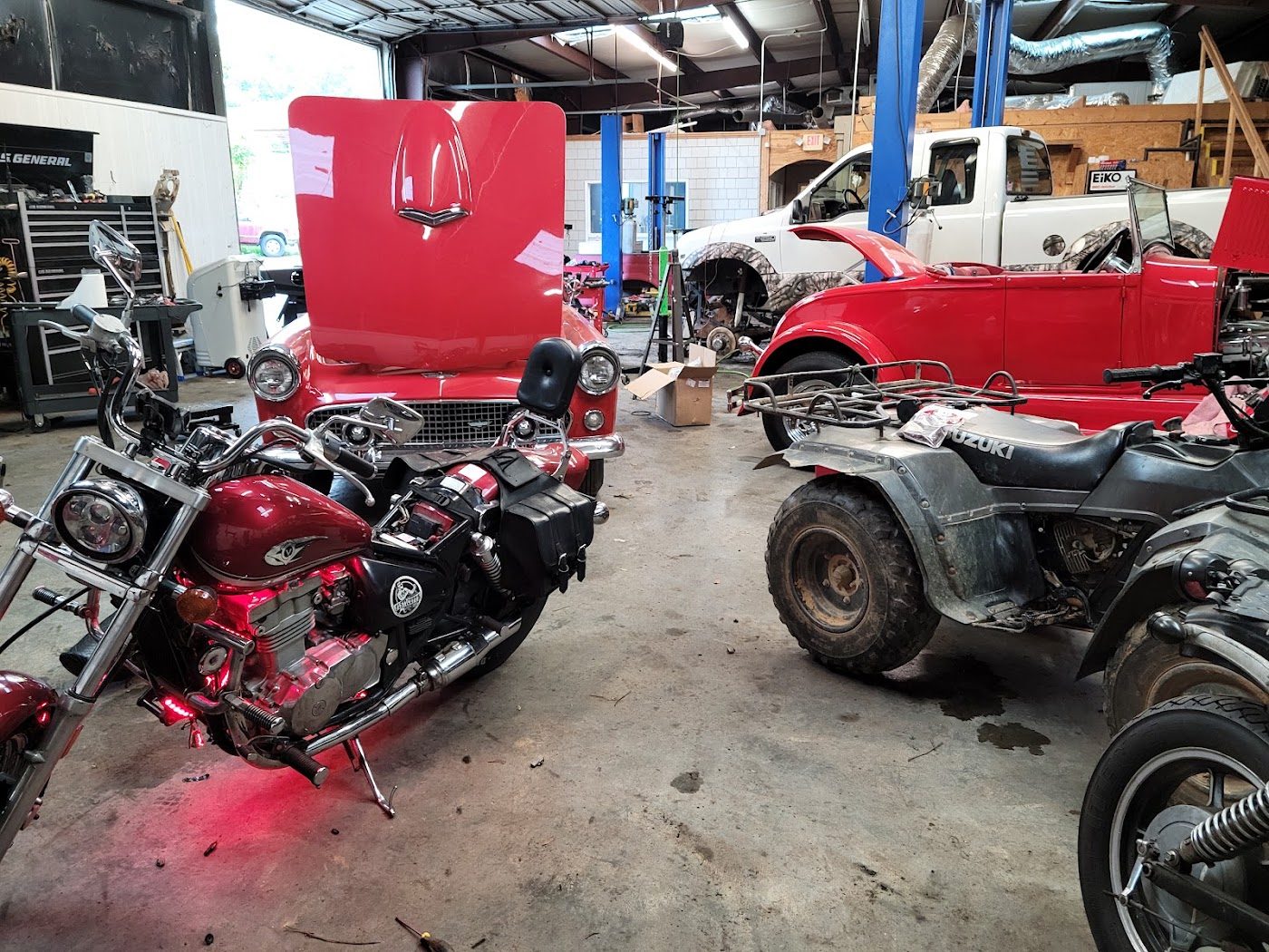 Motorcycles in for service