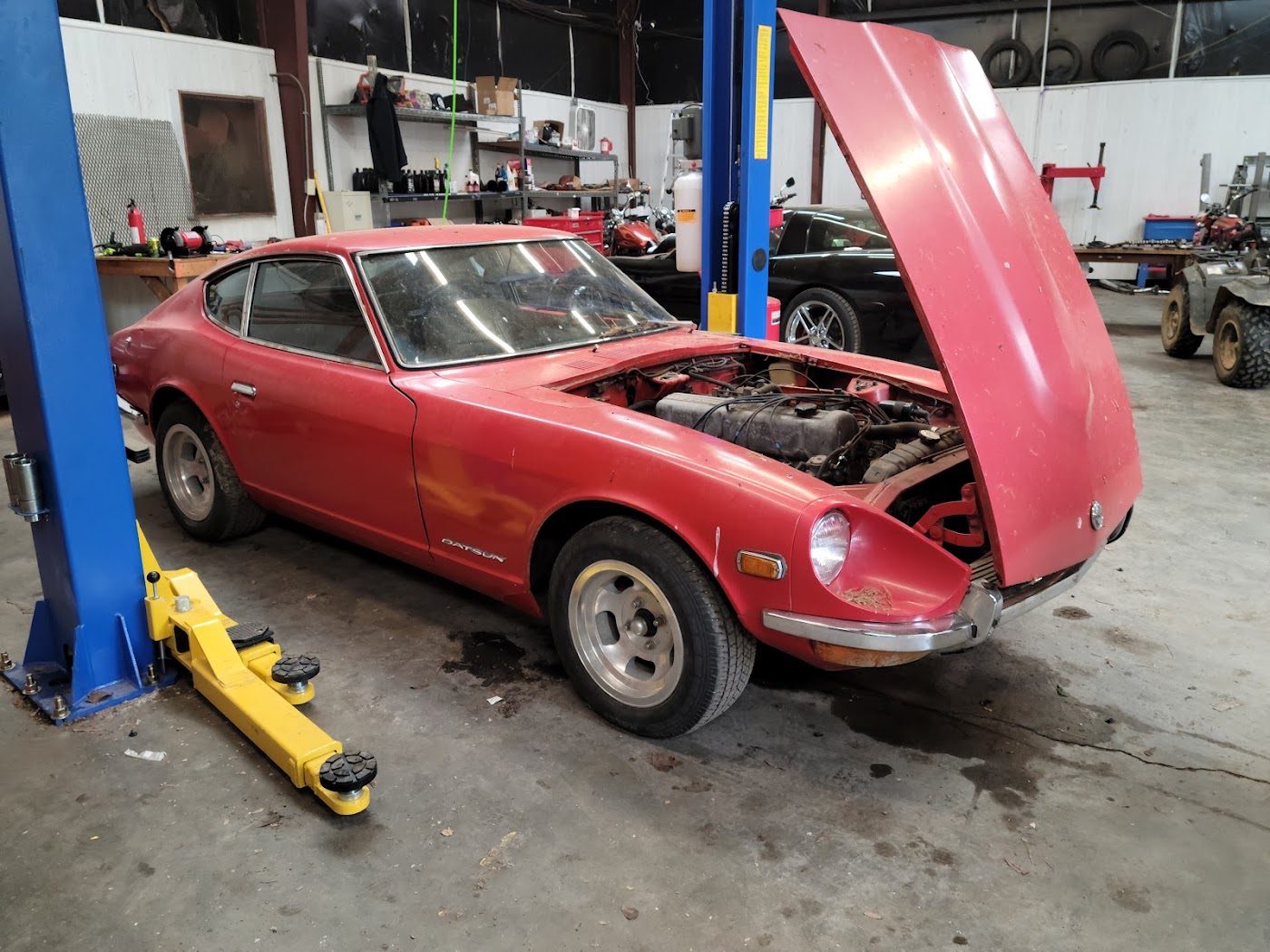Classic Datsun Z on the lift